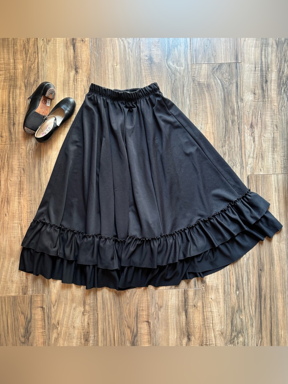 Girls Black Flamenco Practice Skirt & Shoes Set – Size 6 Skirt / 19½ Shoes